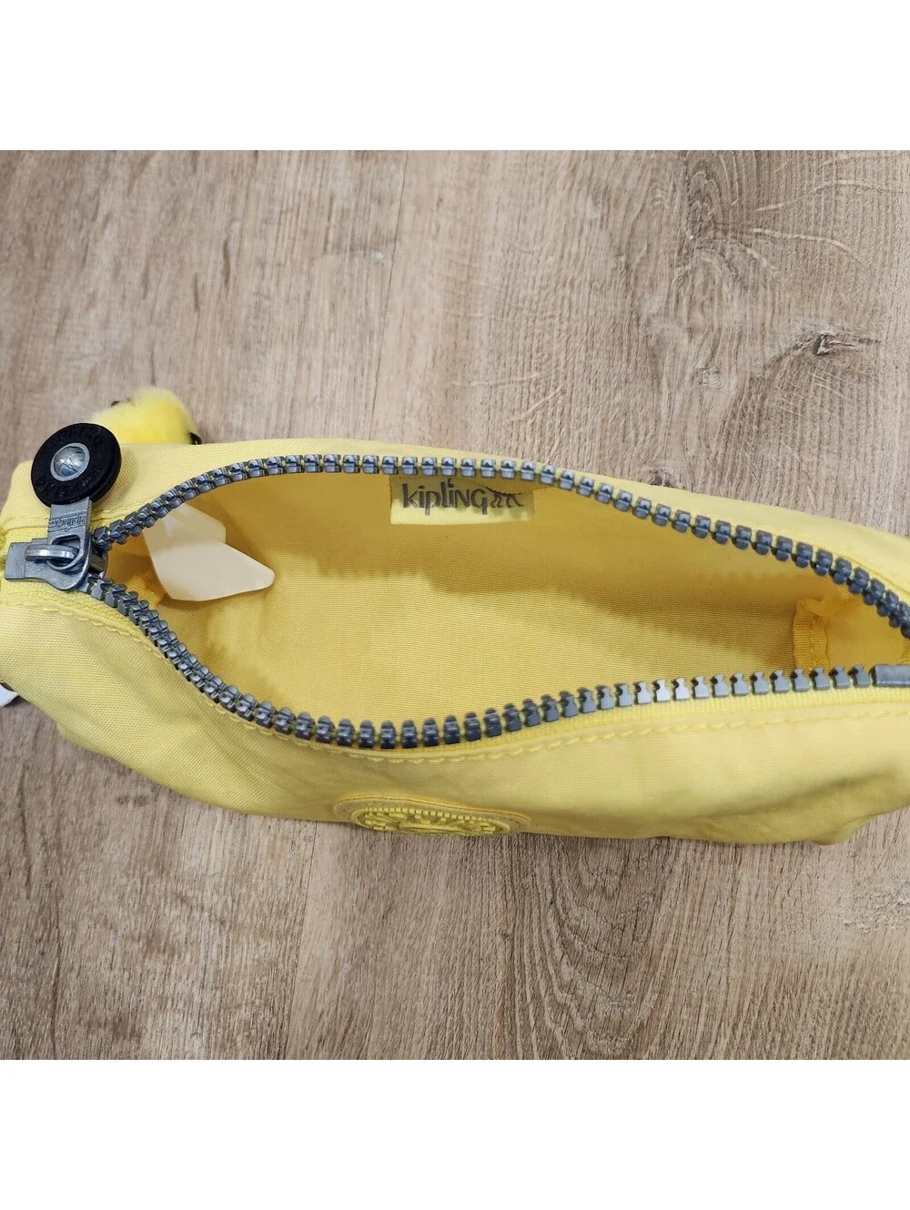 Kipling Freedom Nylon Pencil Cosmetic Case Pouch Yellow w/ Leila Monkey Keychain